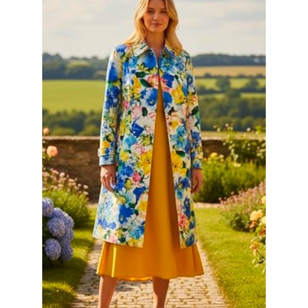 Polo Ralph Lauren Floral Trench Coat Women XL Multicolor Watercolor Garden Party